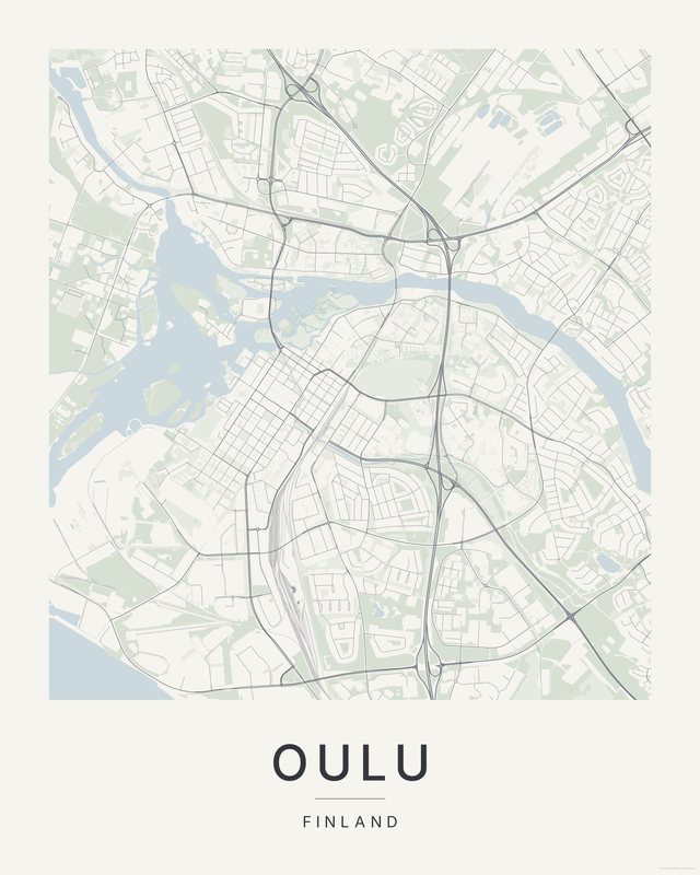 Oulu map print, Paper colorway