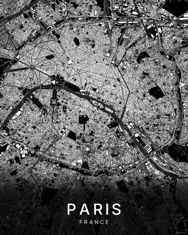 Paris map print, Dark colorway
