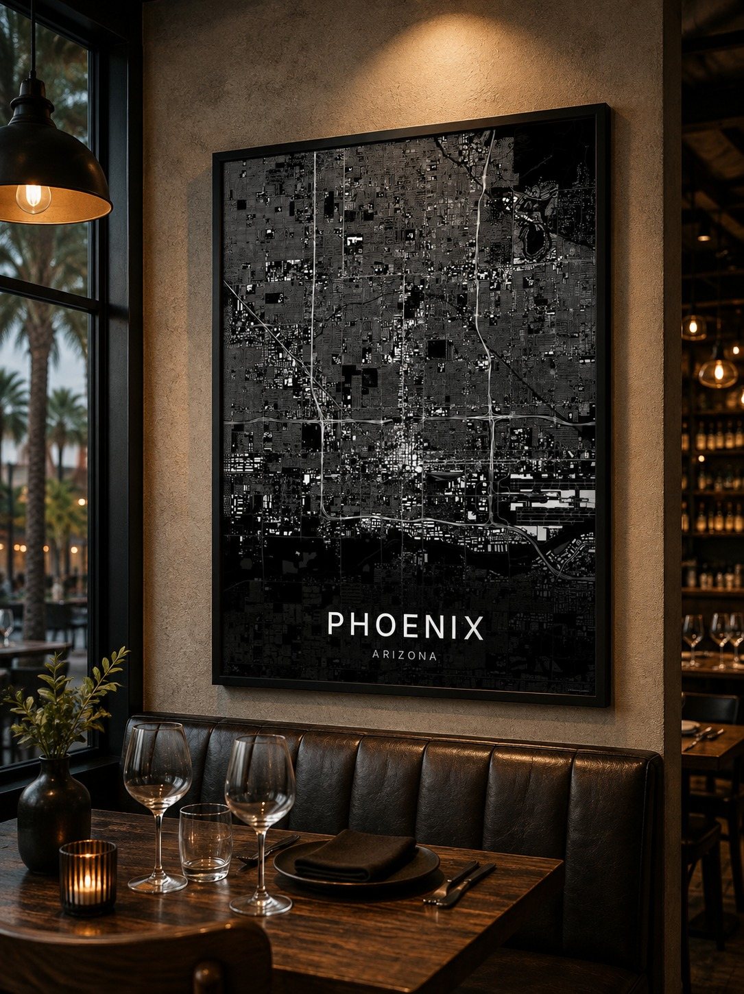 Phoenix map print framed on a wall