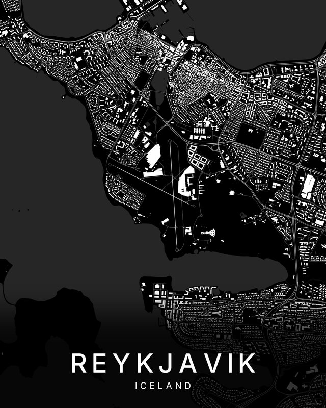 Reykjavik map print, Dark colorway