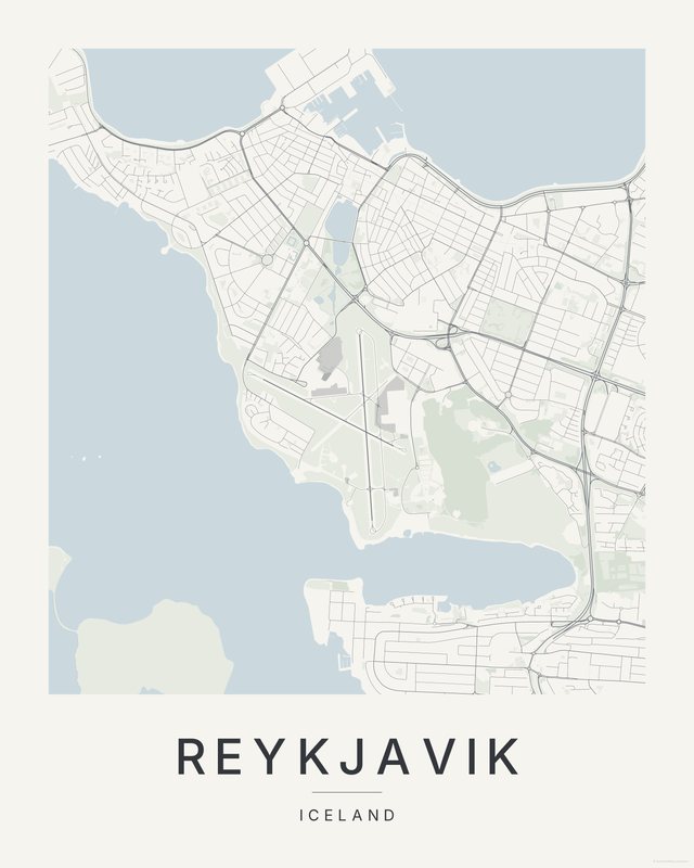 Reykjavik map print, Paper colorway