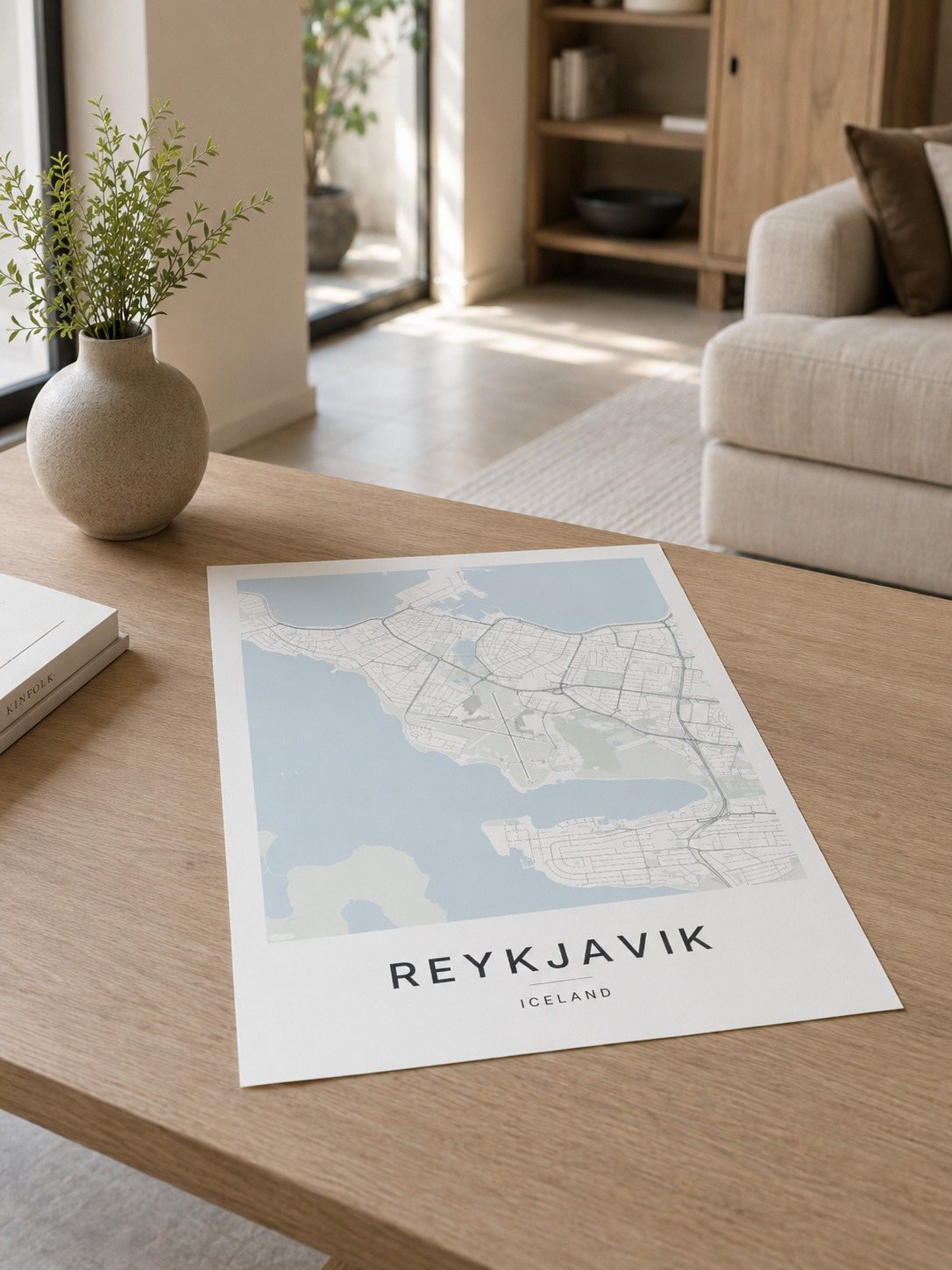 Reykjavik map print framed on a wall