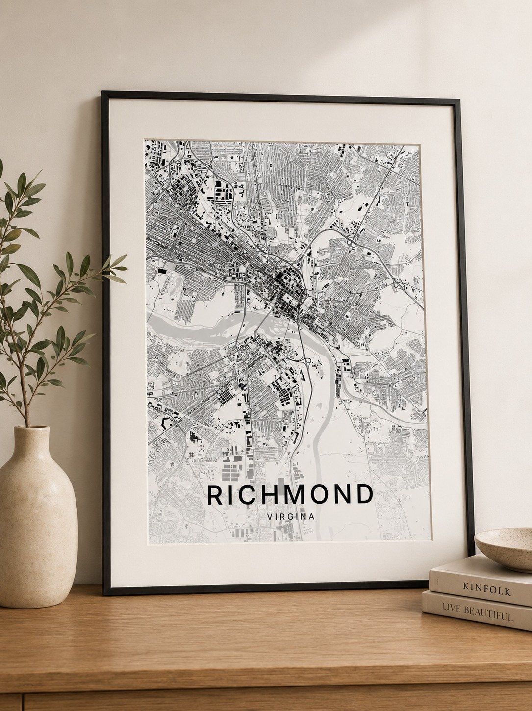Richmond map print framed on a wall