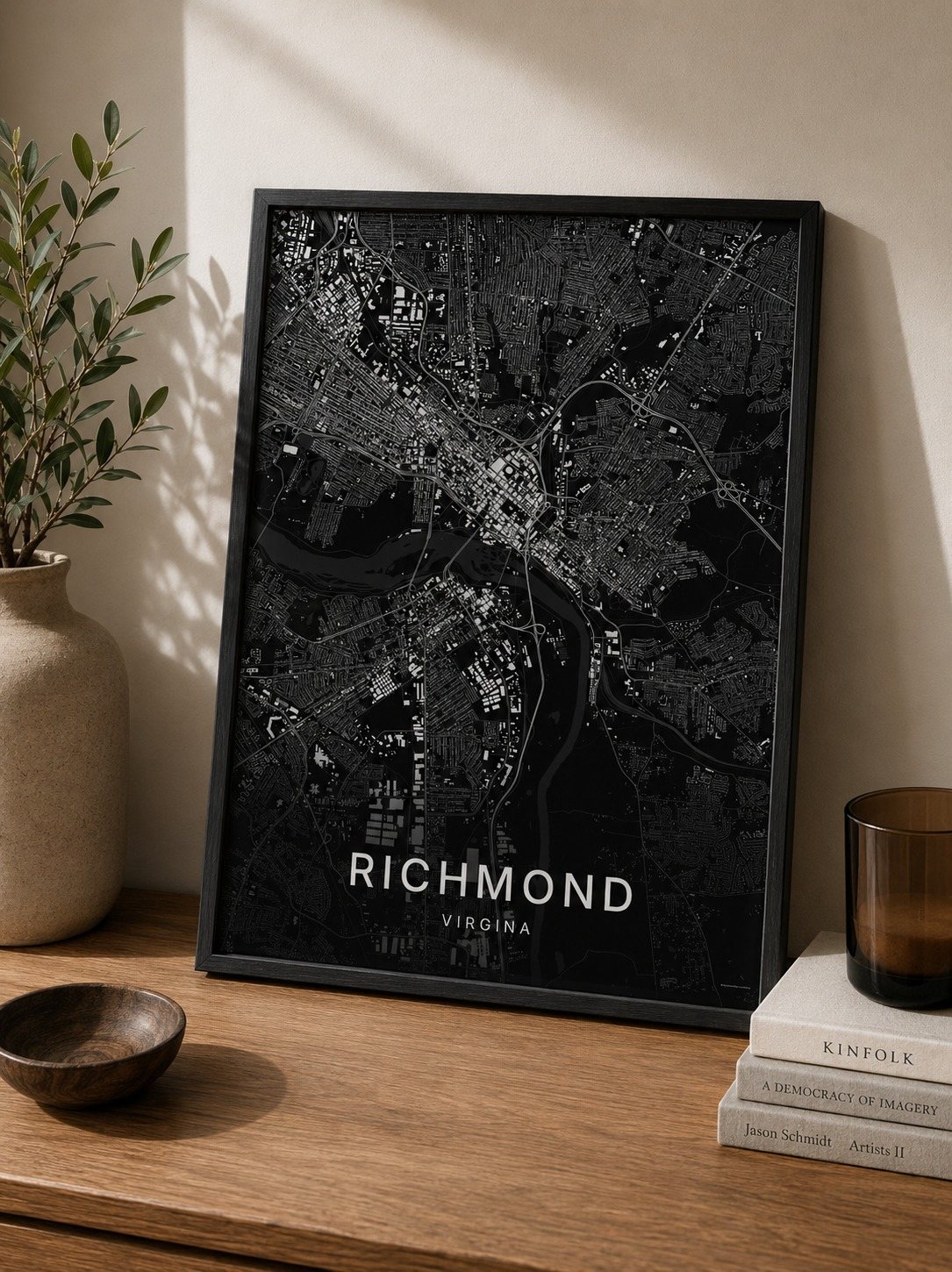 Richmond map print framed on a wall