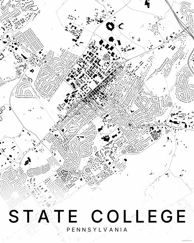 State College map print, Bright colorway