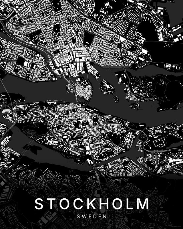Stockholm map print, Dark colorway