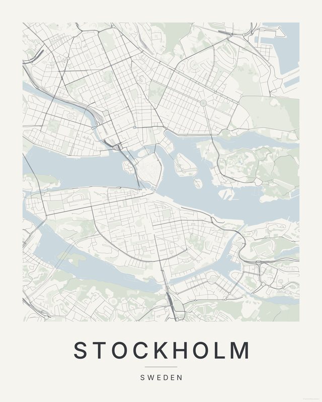 Stockholm map print, Paper colorway