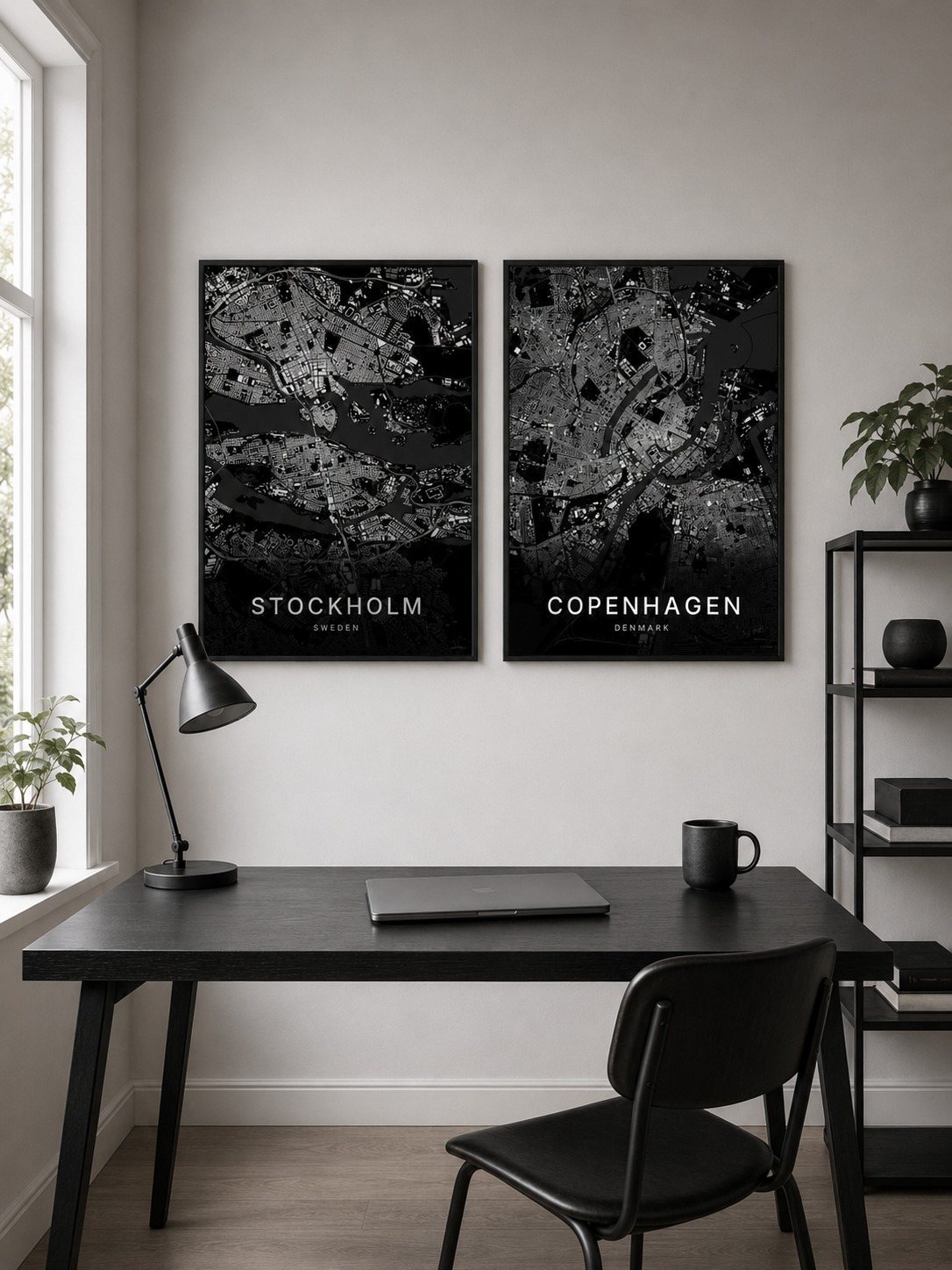 Stockholm map print framed on a wall