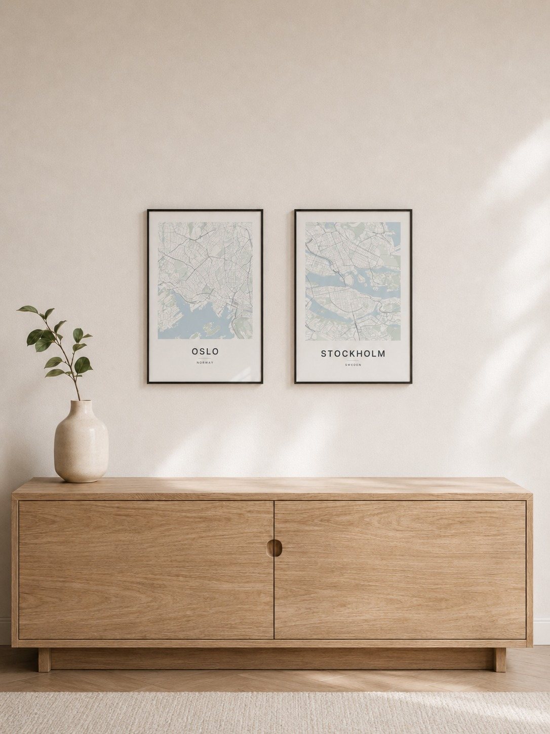 Stockholm map print framed on a wall