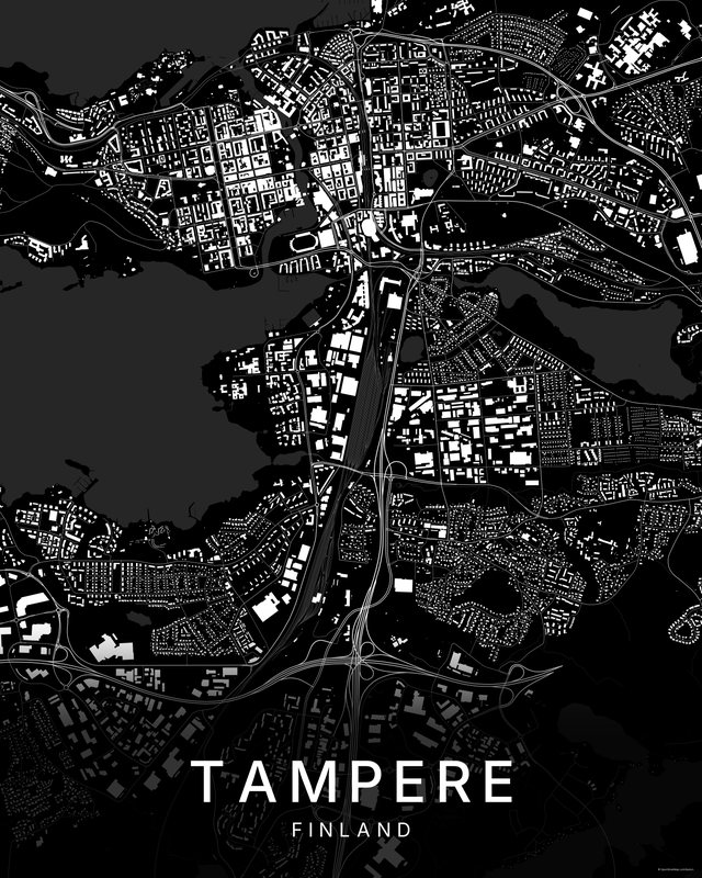 Tampere map print, Dark colorway