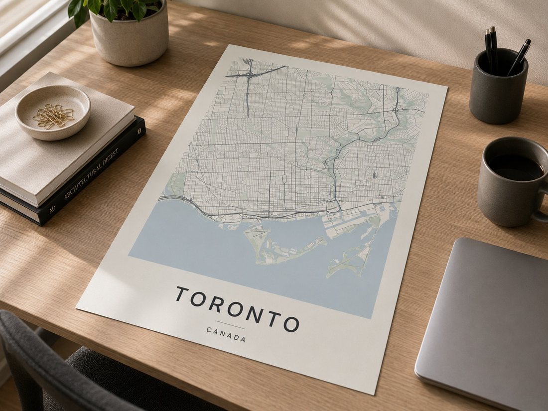 Toronto map print framed on a wall