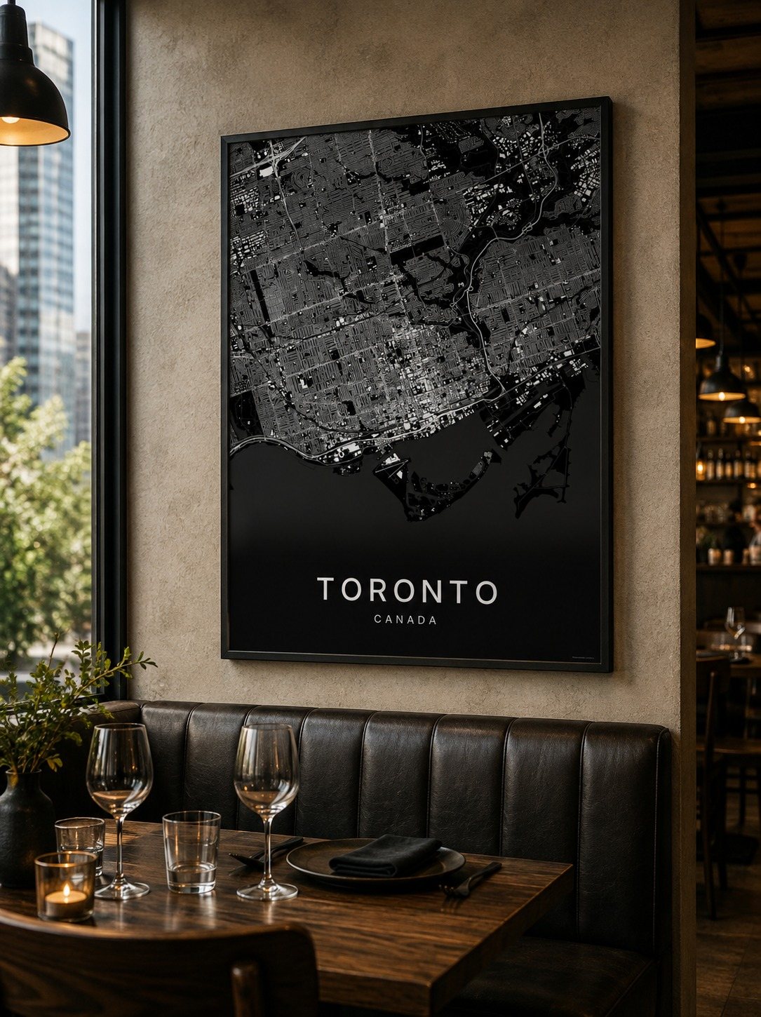 Toronto map print framed on a wall