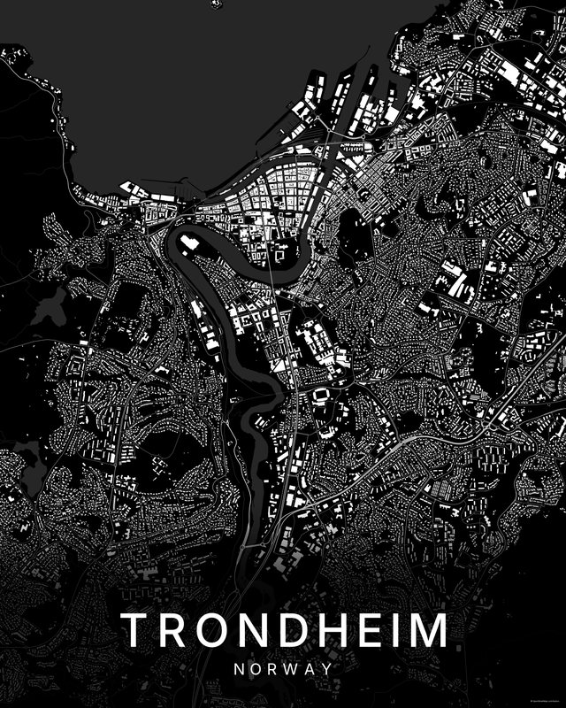 Trondheim map print, Dark colorway