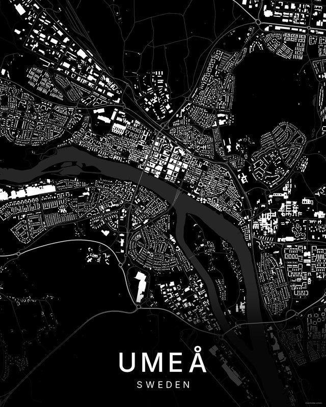 Umeå map print, Dark colorway