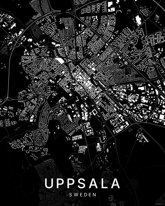 Uppsala map print, Dark colorway