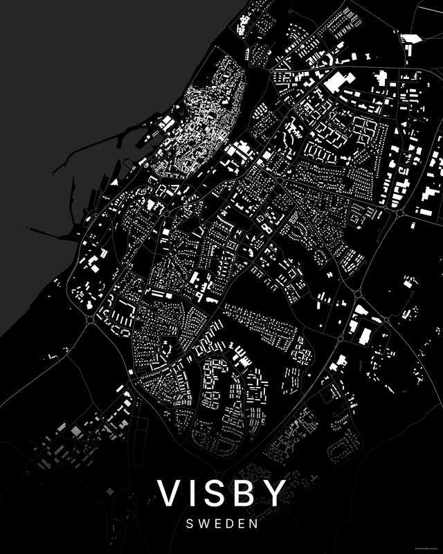 Visby map print, Dark colorway