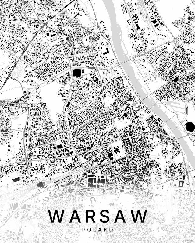 Warsaw map print, Bright colorway