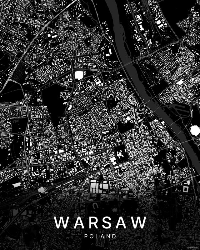 Warsaw map print, Dark colorway